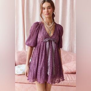 Like new! Kimchi Blue Margaret Lace Bow Detail Babydoll Mini Dress XS Purple